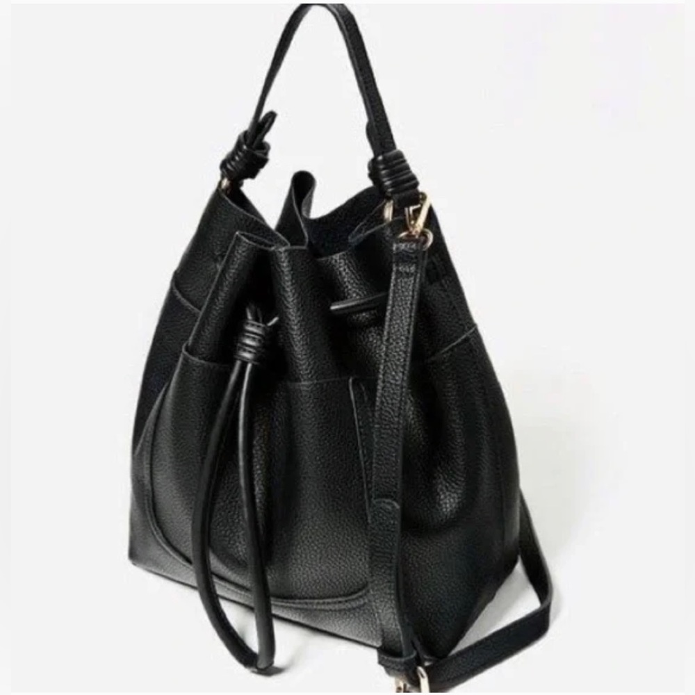 Zara black medium drawstring bucket bag